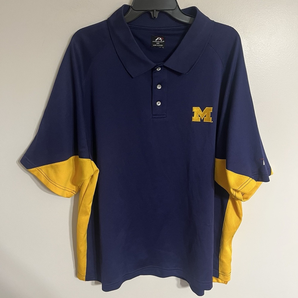 Men's P2 Pro Player Polo Shirt‎ University Of Michigan Wolverines Size 2XL Blue